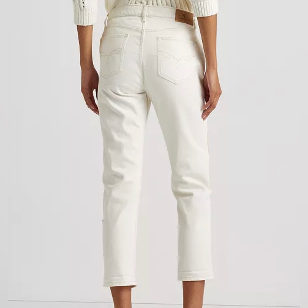 Lauren Ralph Lauren Patchwork Relaxed Tapered Ankle Jeans in Cream Wash - Picture 4 of 5